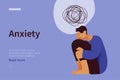 Mental disorders website concept. Frustrated man with nervous problem feel anxiety of thoughts, holding face with palm in despair.